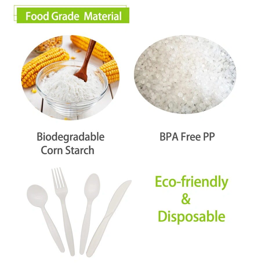 Recyclable Compostable Corn Starch Disposable Cutlery Spoon Fork and Knife