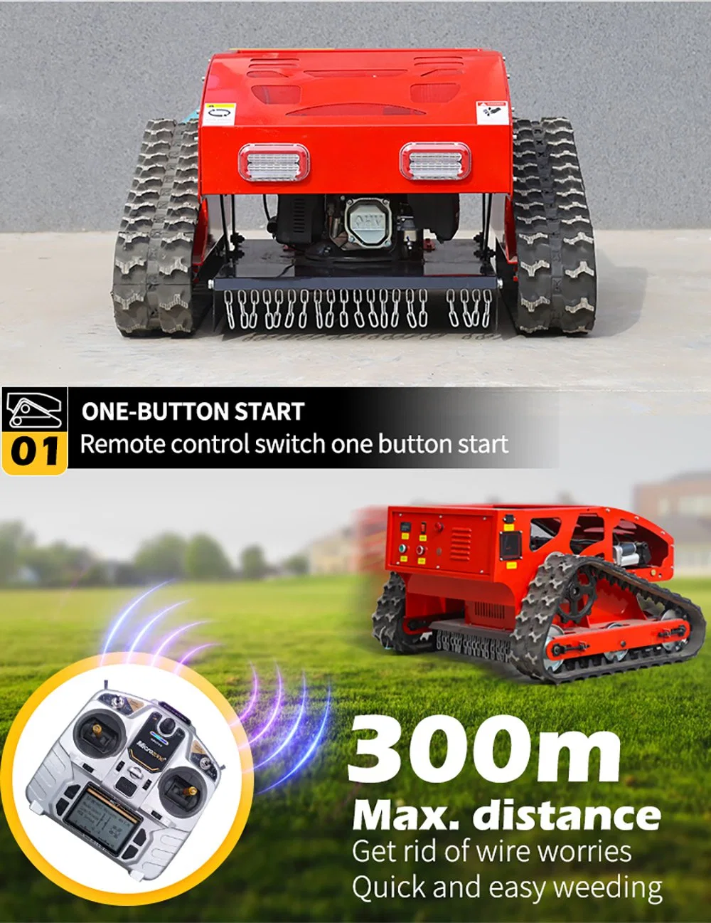 Rubber Crawler Robot Gasoline Self Propelled Garden Remote Control Lawn Mower for Sale