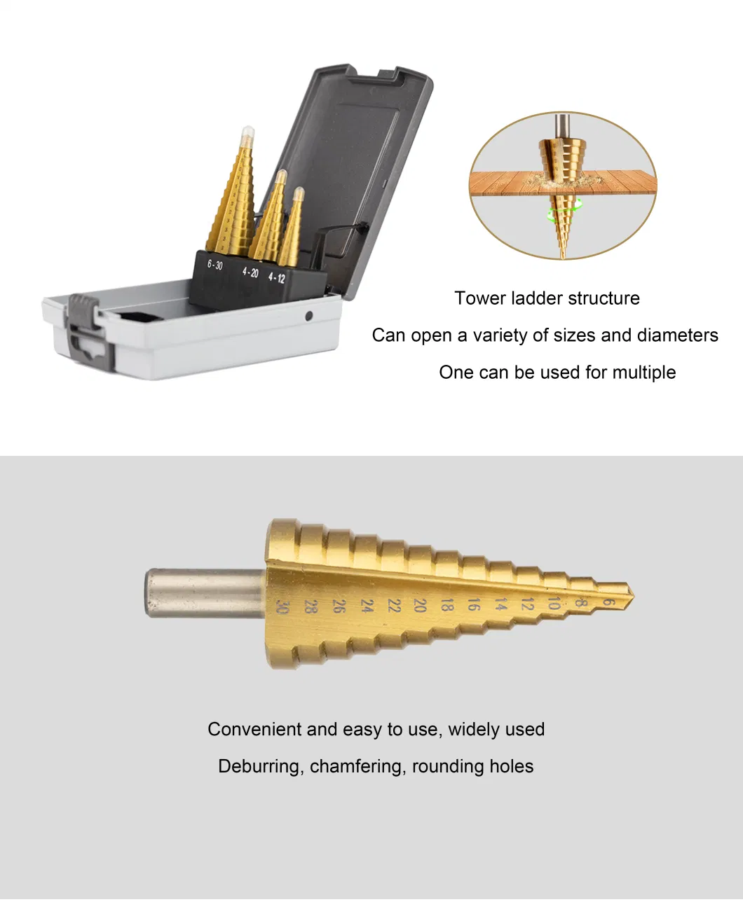 4PCS HSS Titanium Coated Step Drill Bits Set Shank