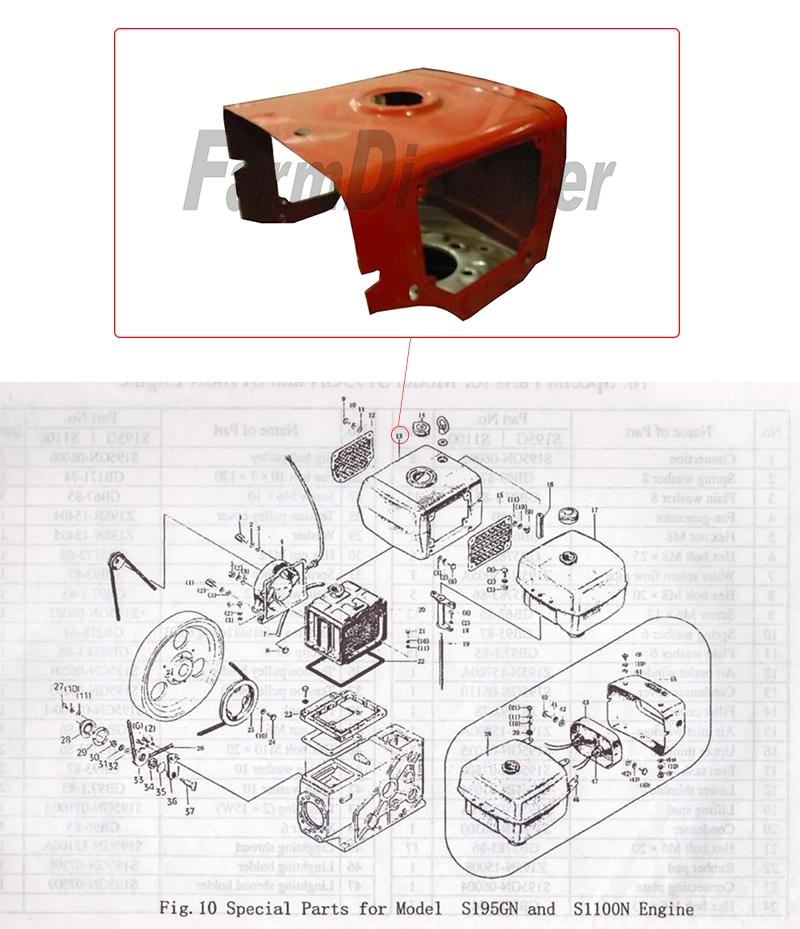 195n-15600 Condenser Cover for Sifang Diesel Engine S195