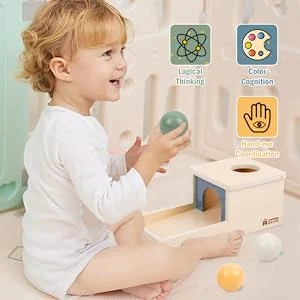 Montessori Object Permanence Box with Tray Three Wooden Balls Montessori Toys