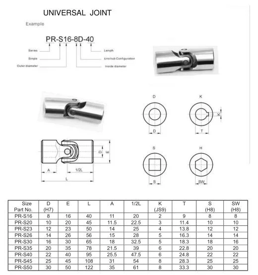 Customize High Quality Single / Double / Retractable Universal Joint 40cr/SUS 304/40crmo