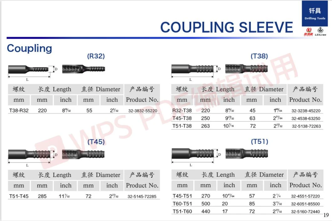 High Quality Coupling Sleeve for Top Hammer Drill Rig T38, T45, T51, T60 Pin-Box