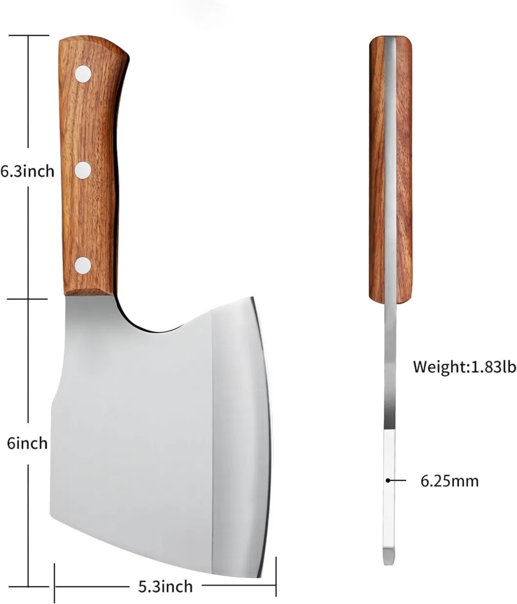 DS-2511 2024 New Meat Cleaver, Ultra Sharp Heavy Duty Bone Chopper Knife with Wood Handle for Meat, Vegetable and Bone Cutting with High Carbon Stainless Steel