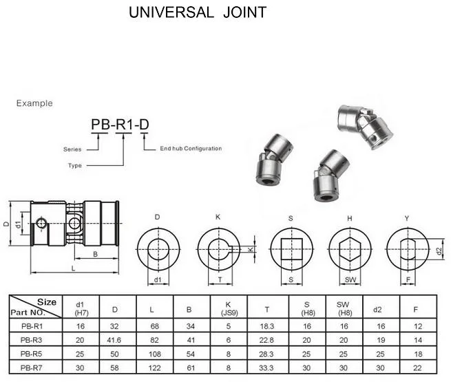 Factroy Precision Cross Universal Joint Single Pb-R1/R3/R5/R7 Od: 16-30 mm Type Universal Joint