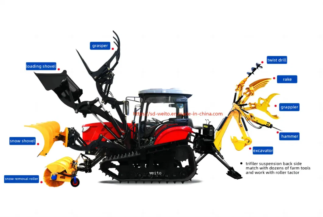 90, 100 HP Rubber Crawler Tractors for Paddy Field Agriculture Tractor Truck with Rotary Tiller Cultivator