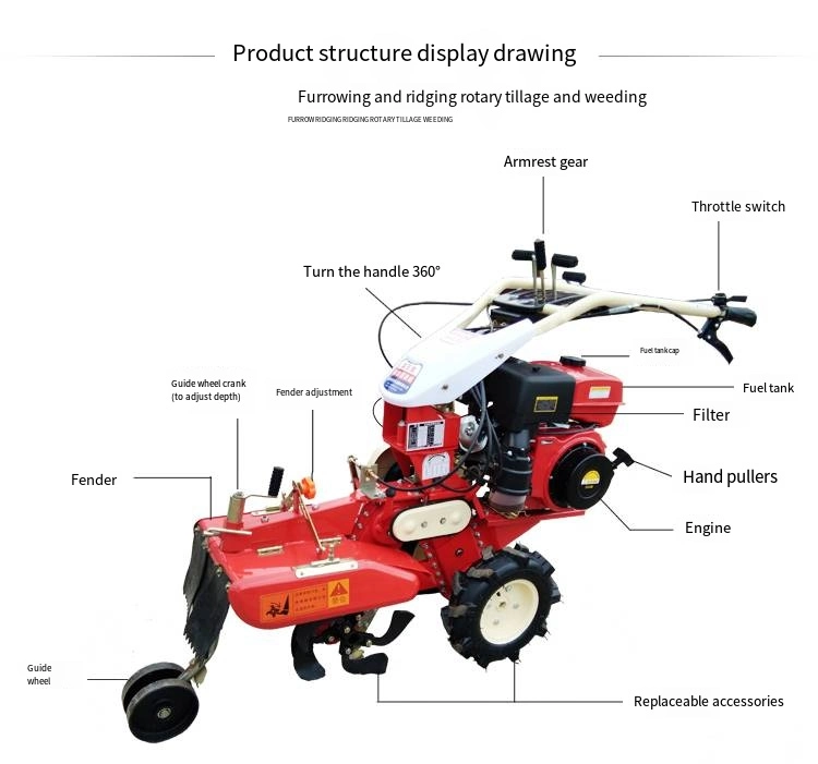 Orchard Weeding Machine 4 Drive Hand Push Rotary Cultivator