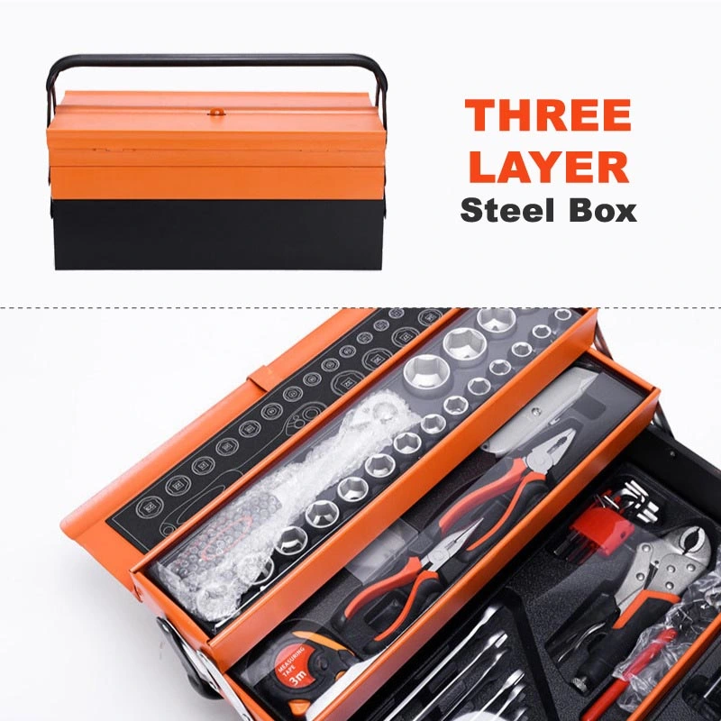 85 PCS 3 Layer Foldable Iron Box Toolbox