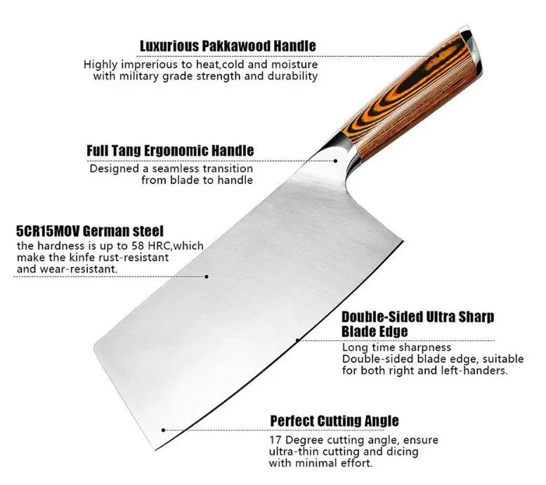 Ds-2409 Kitchen 7 Inch Cleaver Knife Chopper Butcher Knife Stainless Steel for Home Kitchen and Restaurant