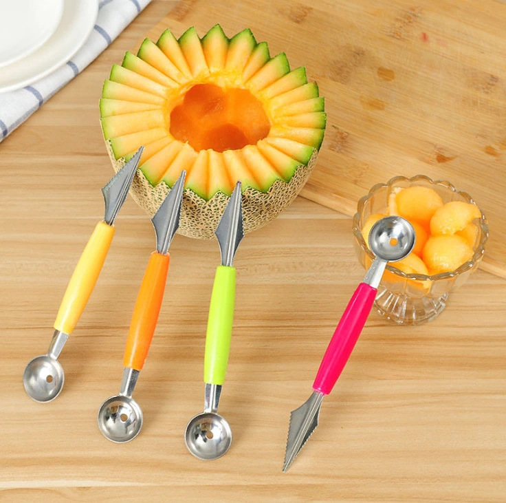 Double-Ended Stainless Steel Ice Cream Watermelon Baller Scoop Spoons Knife