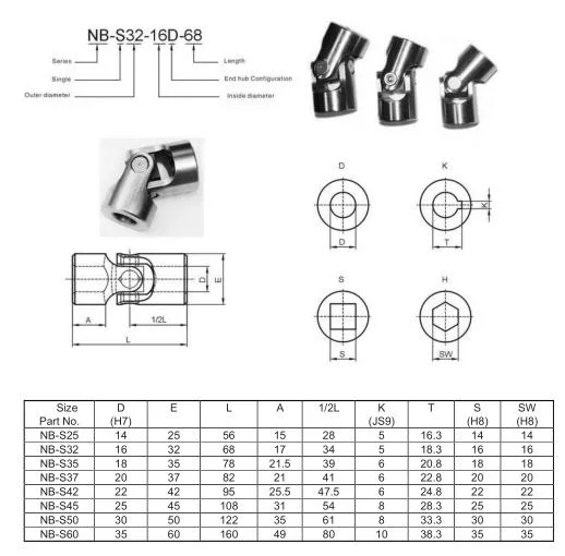 Customize High Quality Single / Double / Retractable Universal Joint 40cr/SUS 304/40crmo