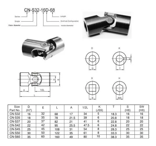 Customize High Quality Single / Double / Retractable Universal Joint 40cr/SUS 304/40crmo