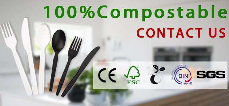 Biodegradable Flatware 100% Compostable Disposable Cpla Cutlery Set Black 170mm Fork Knife Spoon Tableware Set