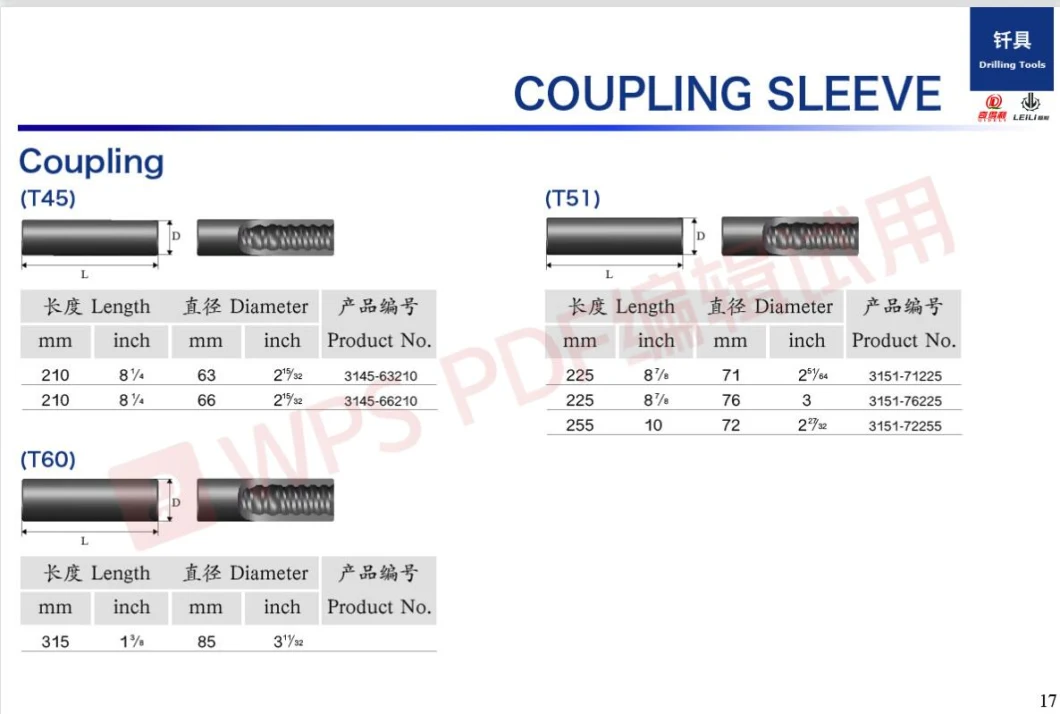 High Quality Coupling Sleeve for Top Hammer Drill Rig T38, T45, T51, T60 Pin-Box