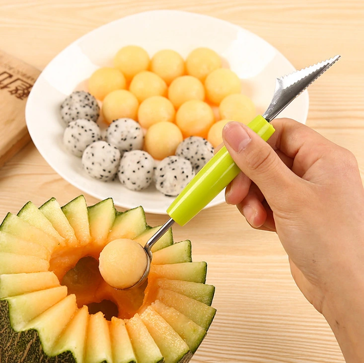 Double-Ended Stainless Steel Ice Cream Watermelon Baller Scoop Spoons Knife