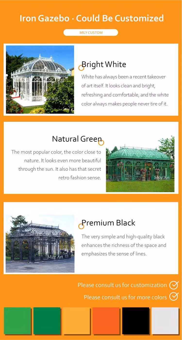 Garden Ornament Metal Frame Pavilion Wrought Iron Gazebos Greenhouse for Sale