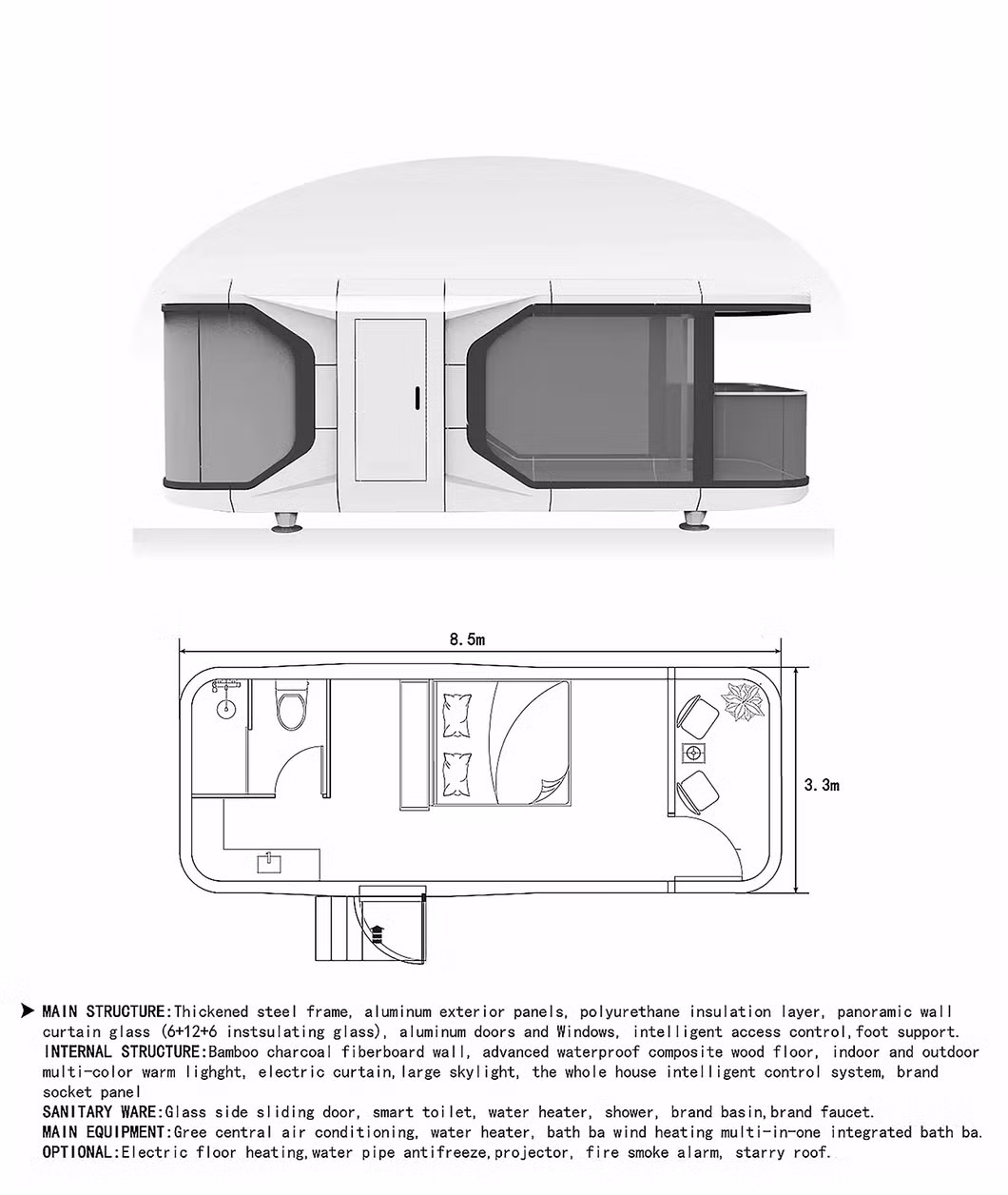 Space Capsule Steelmodular House European Design Style Green House Good Price Outdoor