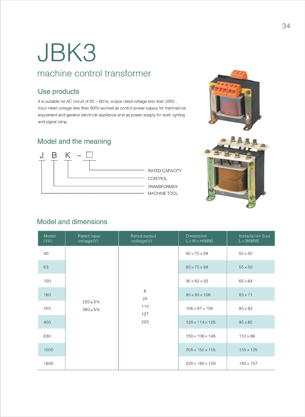 Jbk3 Small Type Machine Control Transformer with Good Quality