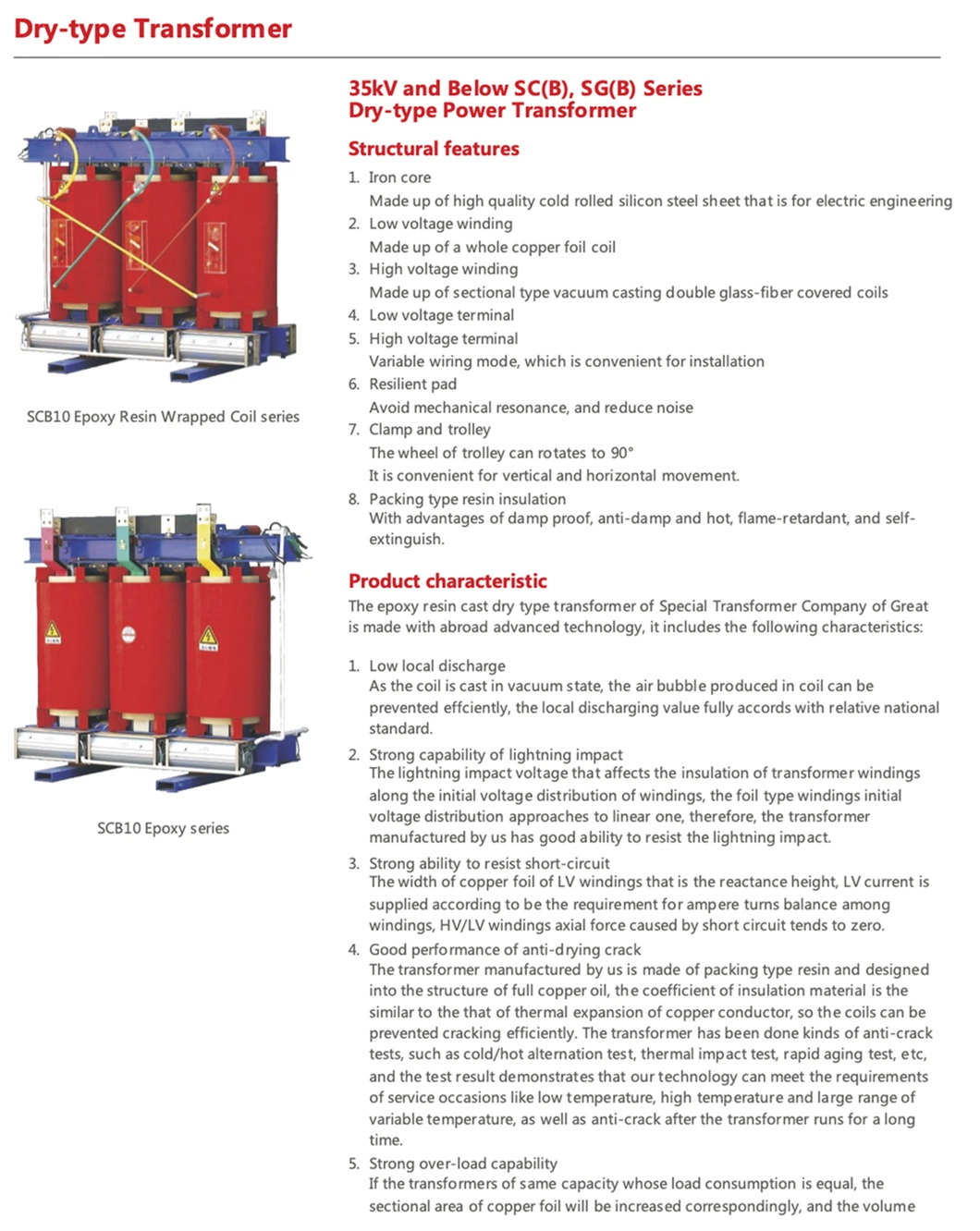 CNC 35kv and Below Sc (B) , Sg (B) Series Dry-Type Power Transformer