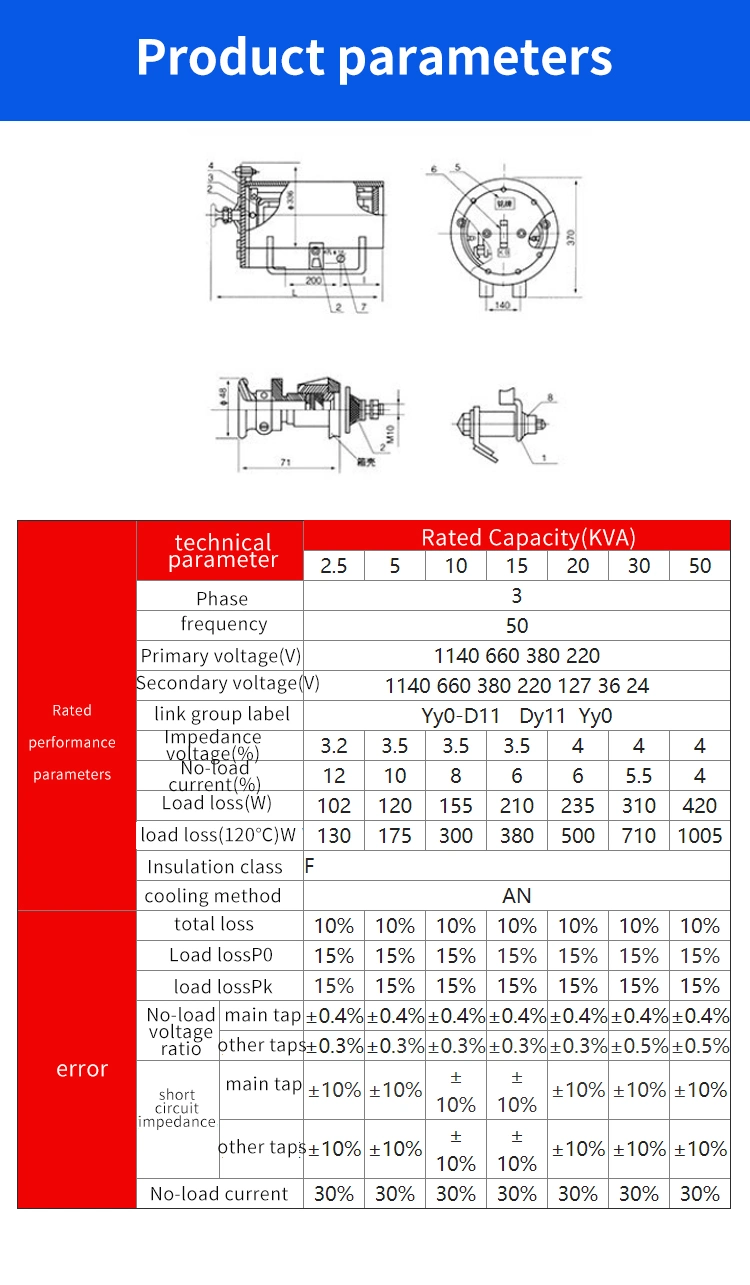 Industrial Ksg 2.5/5/10/15/20/30/50 kVA Three Phase Mine Explosion-Proof Dry-Type Isolation Transformer