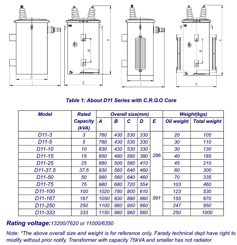 13.2kv 7.62kv 75kVA Oil Type of Pole Mounted Distribution Transformer