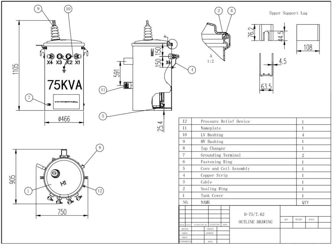 Yawei 25kVA 13.8kv 120/240V Auto Transformer High-Quality Single-Phase Pole-Mounted Transformer with UL