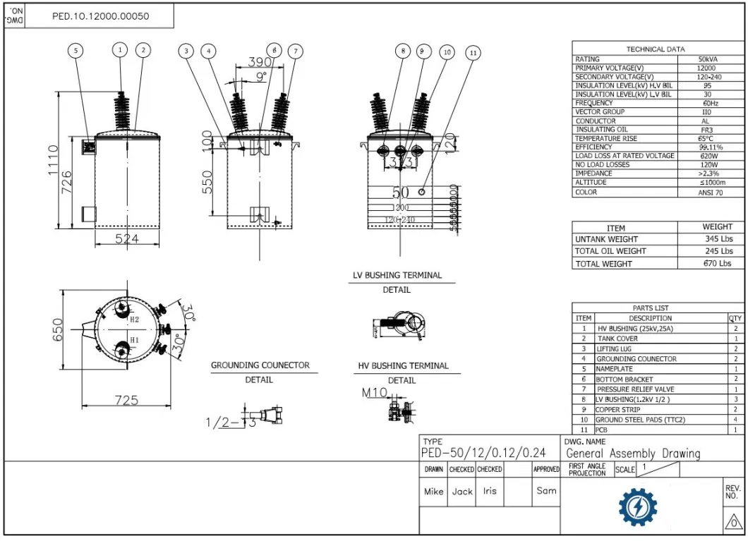 Pole Mount Single Phase Distribution Transformer of Oil Immersed Transformer for 75kVA