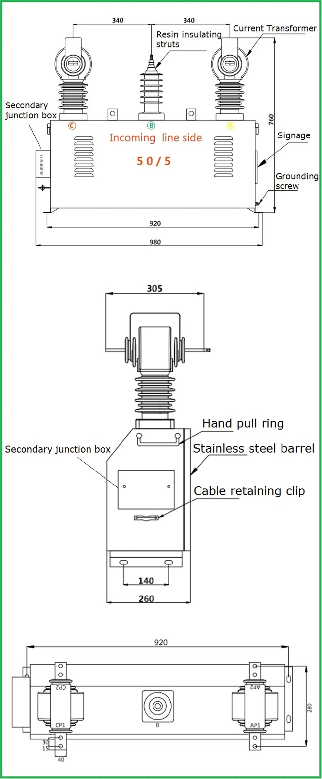 Jlszw 10kv 5-1000A 10-80ka Outdoor Stainless Steel Combined Instrument Transformer Dry Inverted Power Metering Box