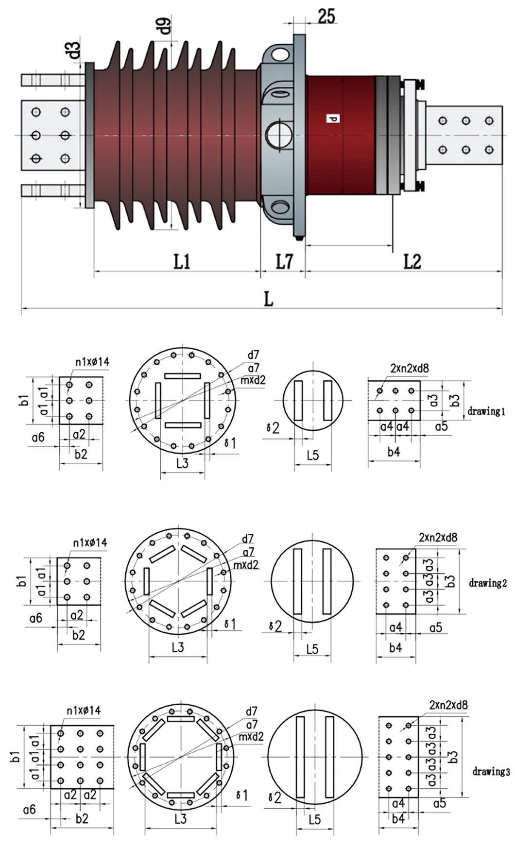 24-40.5kv 10000A 40000A Dry-Type Transformer High Current Porcelain Bushing Composite Bushing