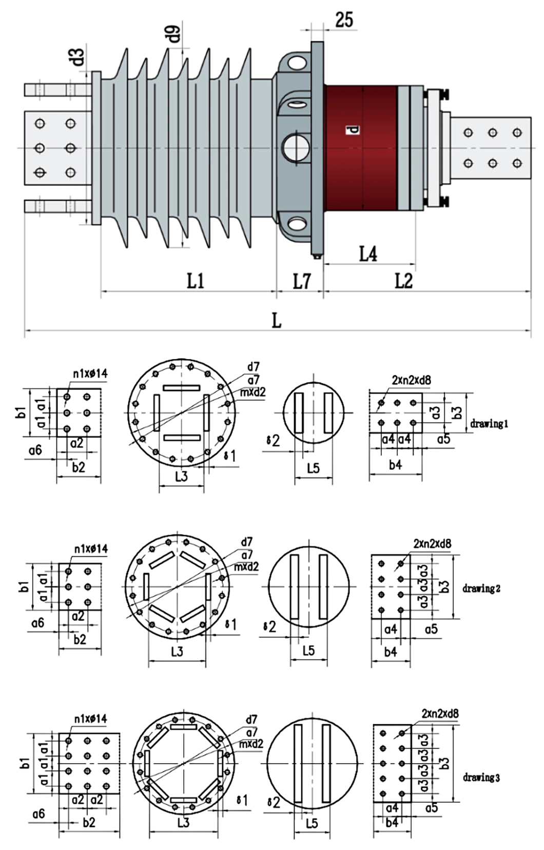 24-40.5kv 10000A 40000A Dry-Type Transformer High Current Porcelain Bushing Composite Bushing