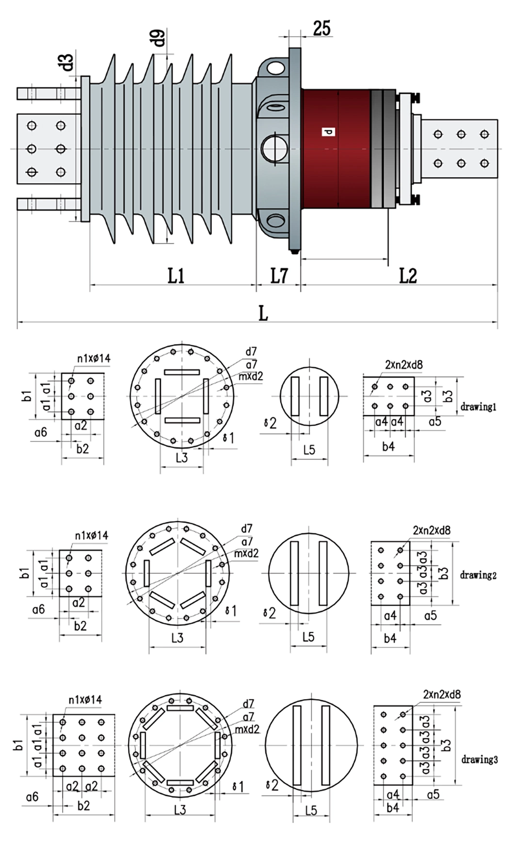 24-40.5kv 10000A 40000A Dry-Type Transformer High Current Porcelain Bushing Composite Bushing