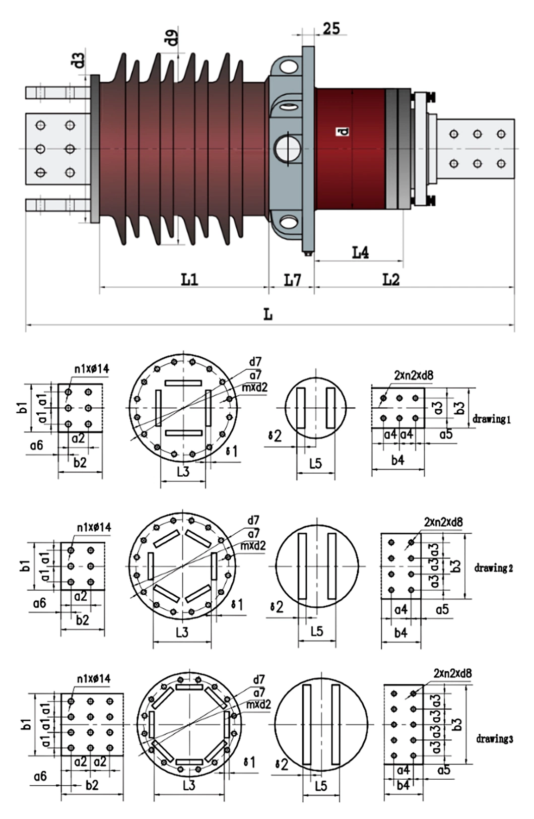 24-40.5kv 10000A 40000A Dry-Type Transformer High Current Porcelain Bushing Composite Bushing