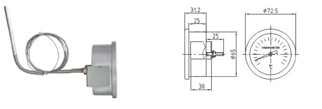 Capillary 65mm All Steel Axial Isolation Pressure Type Thermometer