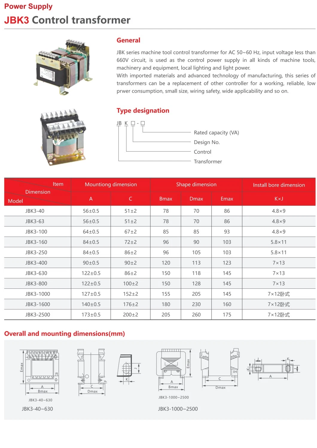 Chinese Factory 380V to 220V Single Phase Control Voltage Transformer