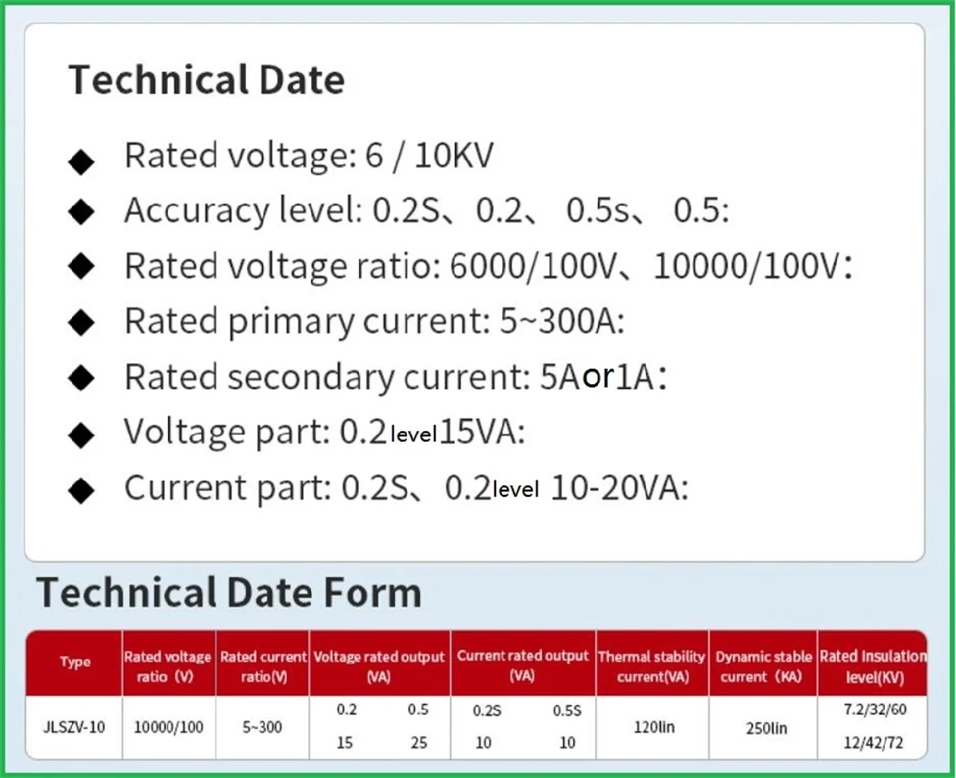 Jlszv 6/10kv 10000/100V 5-300A Outdoor Three-Phase Combined Instrument Transformer High-Voltage Metering Box