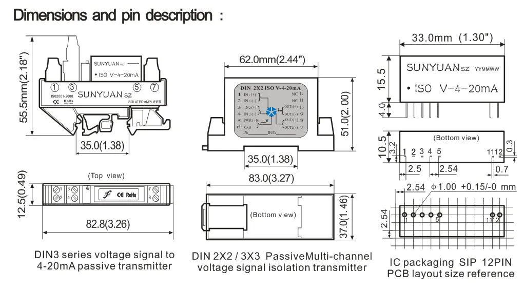 Two-Wire Sensor Voltage Signal to 4-20mA Isolation and Conversion Converter