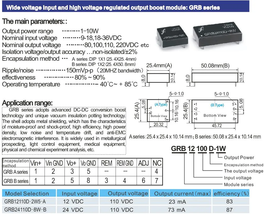 Grb Series 24V to 110V DC-DC Isolated Power Module