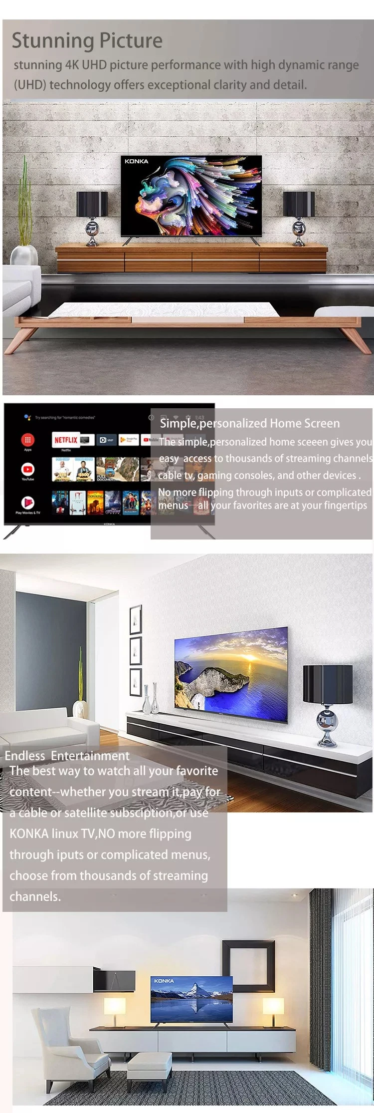 OEM Customized 50inch 55inch Xxx Video LCD Display TV with Wireless WiFi Android 11 Version