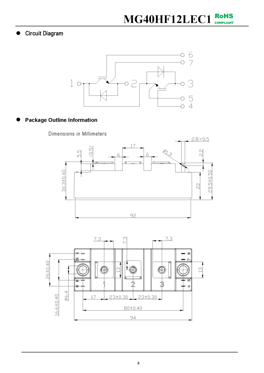 IGBT Modules VCES-1200V IC-40A Low inductance High short circuit capability(10us) fetures applications MG40HF12LEC1