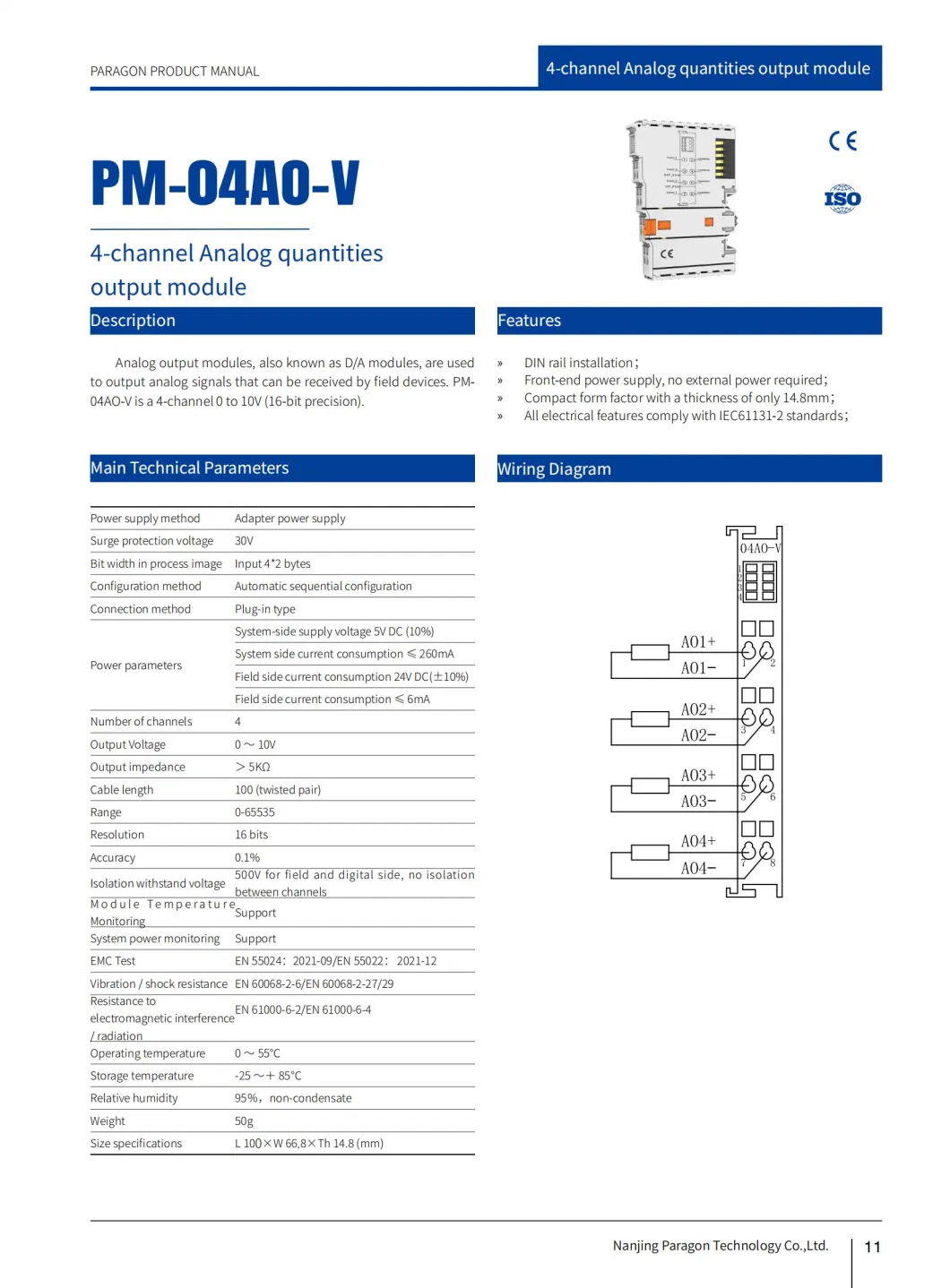 Pm-04ao-V 4-Channel Analog Quantities Output Module