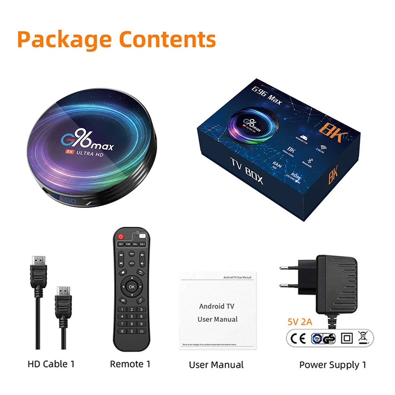 8K Ultra HD WiFi Bluetooth Media Player Android 11.0 WiFi Smart TV Box- 4GB+128GB