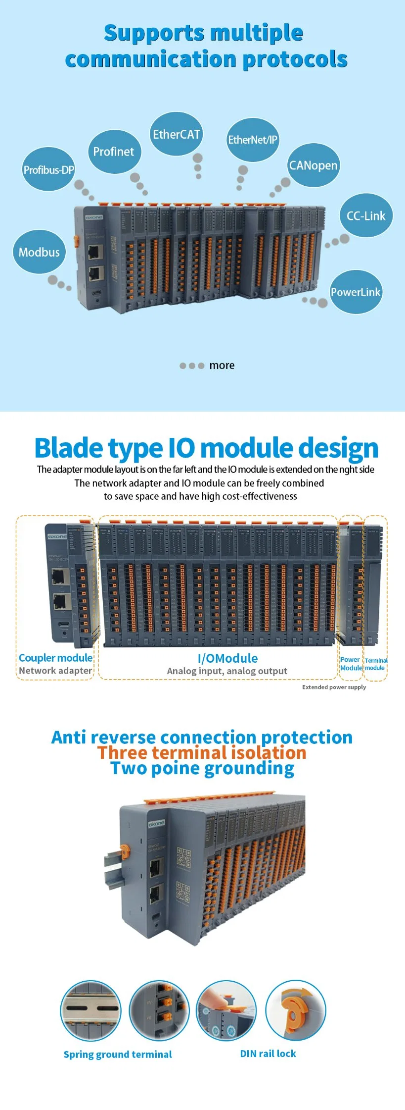 Remote Io Module Gk-100-Tc4 4-Channel Thermocouple (TC) Input Module (2/3/4 wire system) Type K, J, T, E, S