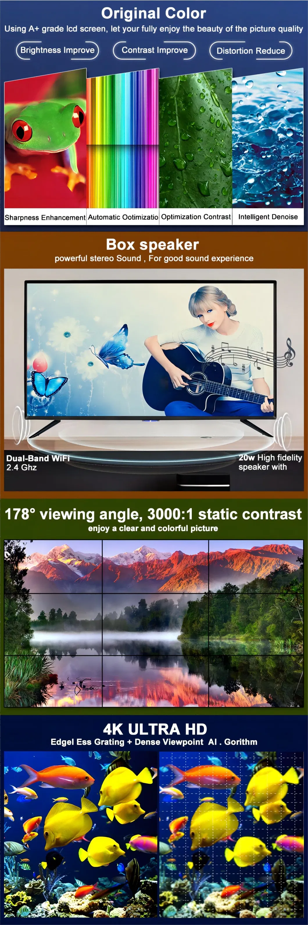 43 Inch SKD CKD Complete Ultra Slim Android Universal LED Television LED TV with USB Interface Surround Sound System