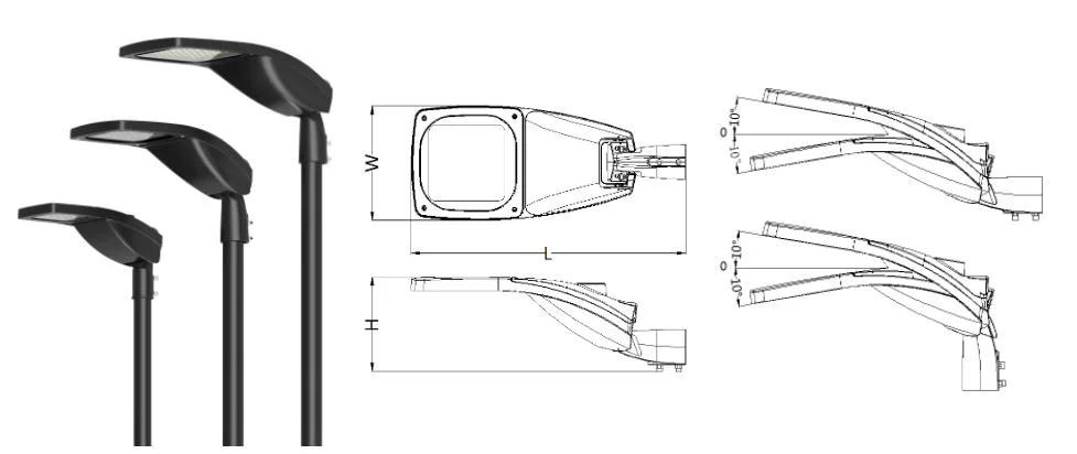 OEM ODM Street Lamp Road Light Waterproof IP66 20W 30W 40W 50W 60W Parking Lot Lampadaires Face Frame Smart Side Lighting