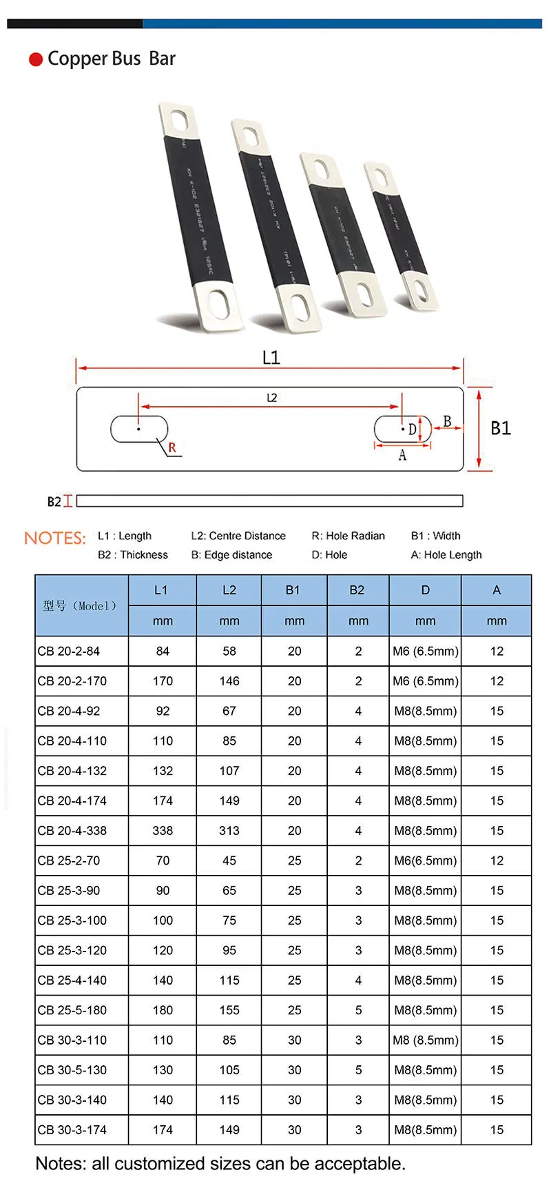 12 Volt Cu Bus Bar for Small Light Battery Cell Module Tin Copper Busbar with Bolt Screws