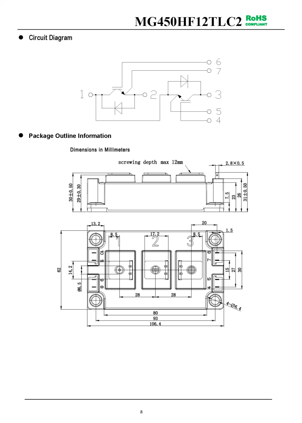 IGBT Modules VCES-1200V IC-450A Low switching losses especially Eoff Low inductance package MG450HF12TLC2