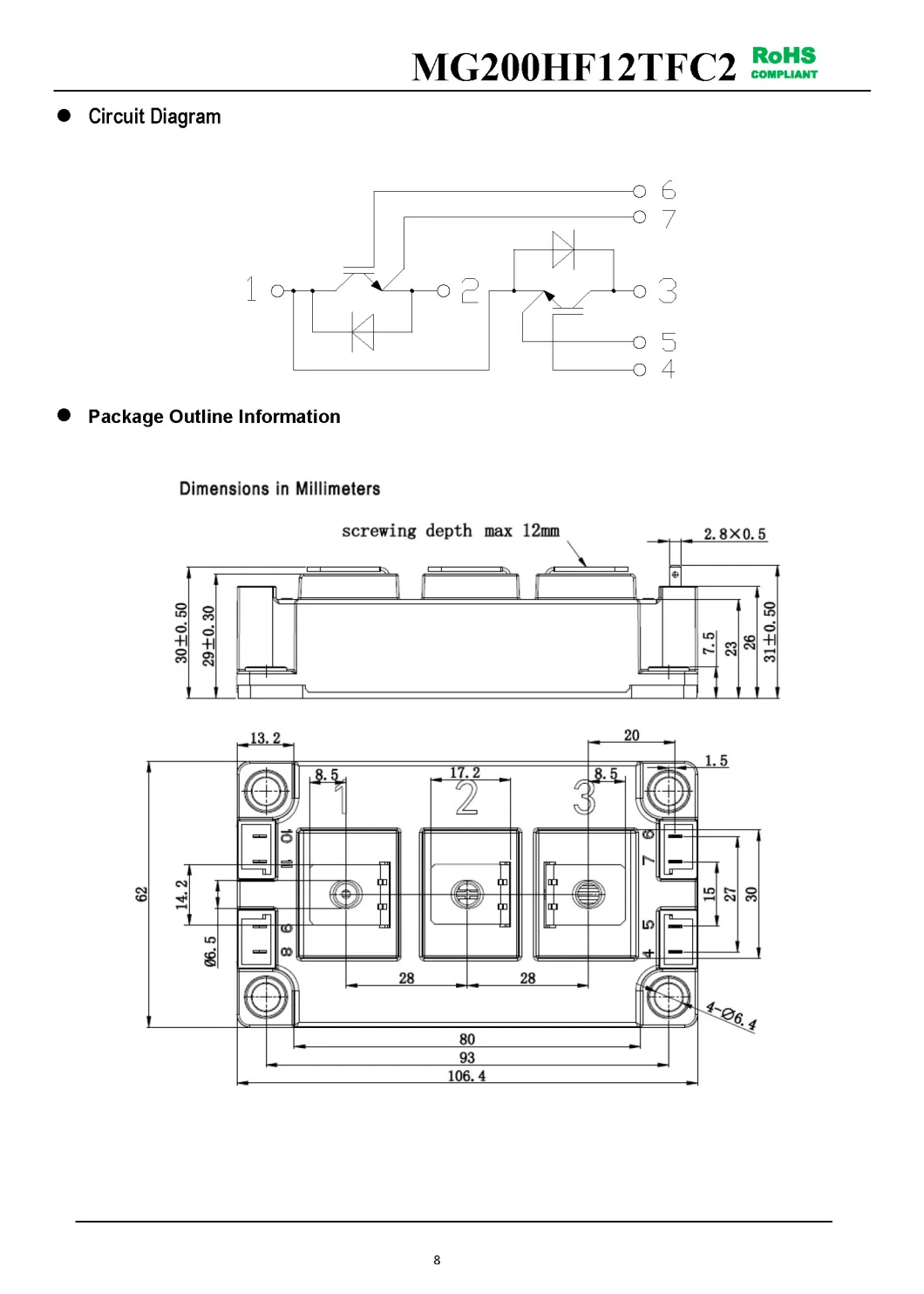 IGBT Modules VCES-1200V IC-200A Low Vce(sat) with Trench technology Low inductance MG200HF12TFC2