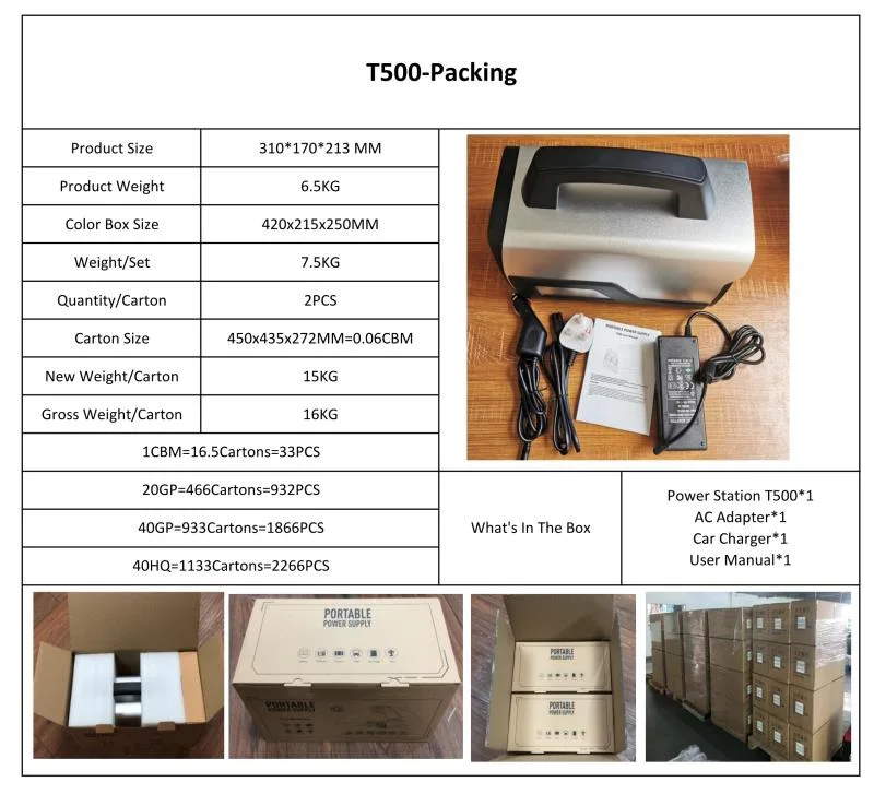 500W Inverter Generator Portable Solar Powered Generator for Power Supply with CE/FCC/RoHS/PSE/Un38.3