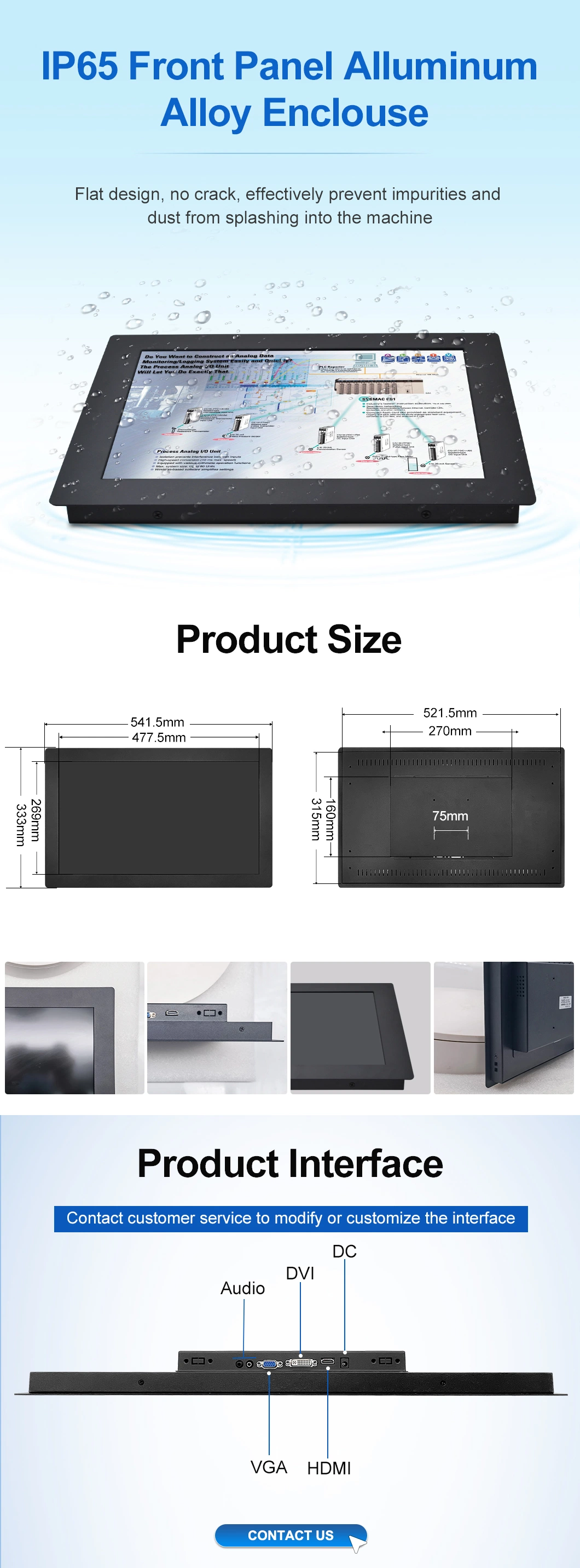 21.5&prime;&prime; Inch 1920*1080 4 Wire Resistive Touch Screen Embedded Computer Metal Case LCD Monitor for Industrial