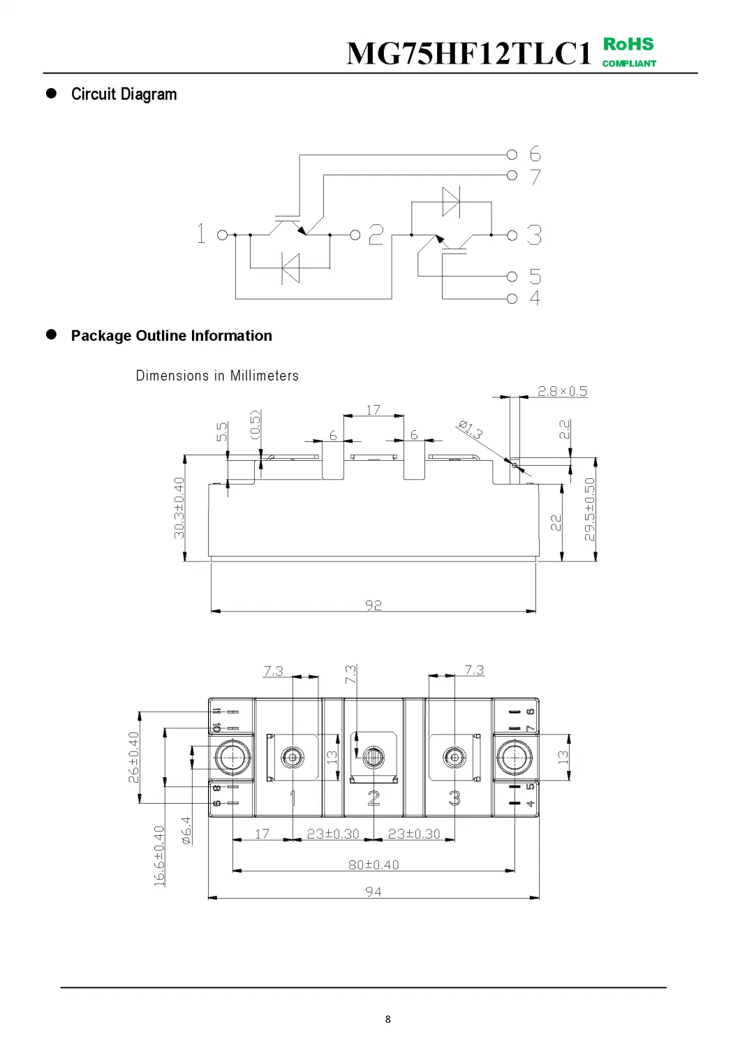 IGBT Modules VCES-1200V IC-75A Low inductance High short circuit capability(10us) fetures applications MG75HF12TLC1